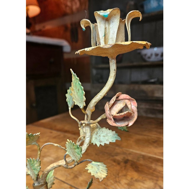 Alabaster Vintage Italian Toleware Two Arm Candelabra For Sale - Image 8 of 12