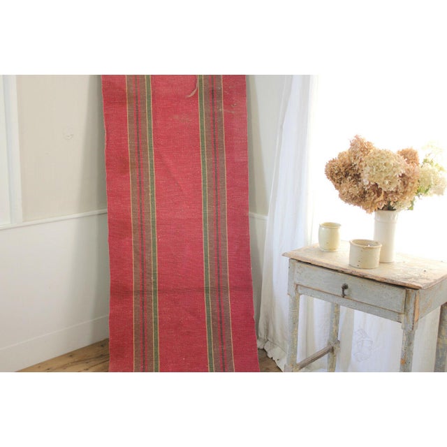 Rag Rug Vintage European Long Stair Runner Striped Red Hallway | Chairish