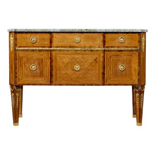 Early 20th Century Inlaid Walnut Chest of Drawers with Marble Top, 1910 For Sale