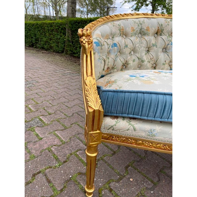 French Late20C French Maker Louis XVI Gold Beech Settee - 1 Pc For Sale - Image 3 of 12