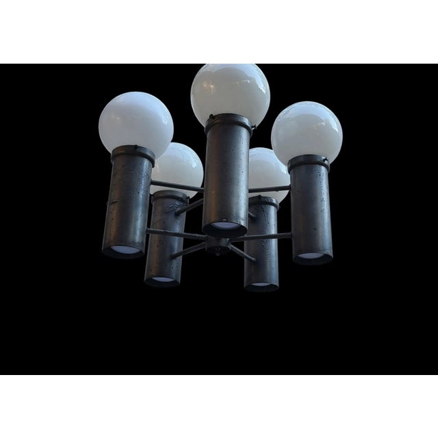 Metal Late 20th Century 10-Light Industrial Gunmetal & Glass Globe Chatham Chandelier by Robert Long For Sale - Image 7 of 9