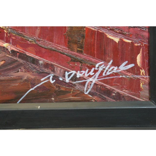 Textile Late 20th Century Impressionist Paris Cityscape Street Scene Oil Painting by Douglas Framed 42" For Sale - Image 7 of 12