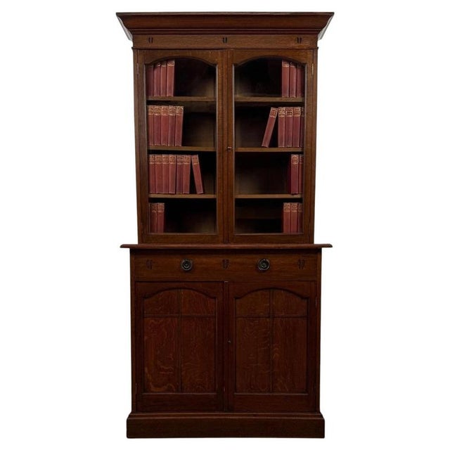 Antique Early 20th Century English Arts and Crafts Oak Bookcase For Sale - Image 11 of 11