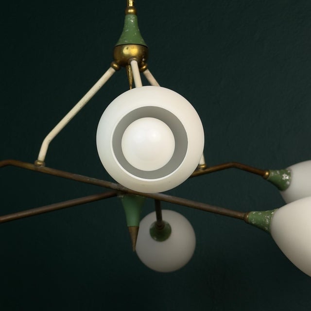 Mid-Century Chandelier with Opaline Glass from Stilnovo, Italy, 1960s For Sale - Image 14 of 18