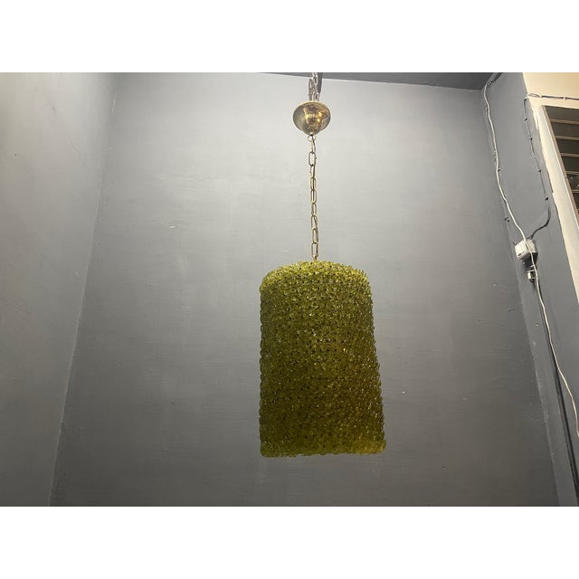 Vintage Olive Green Murano Glass Flower Pendant Lights, 1980s, Set of 2 For Sale - Image 3 of 12