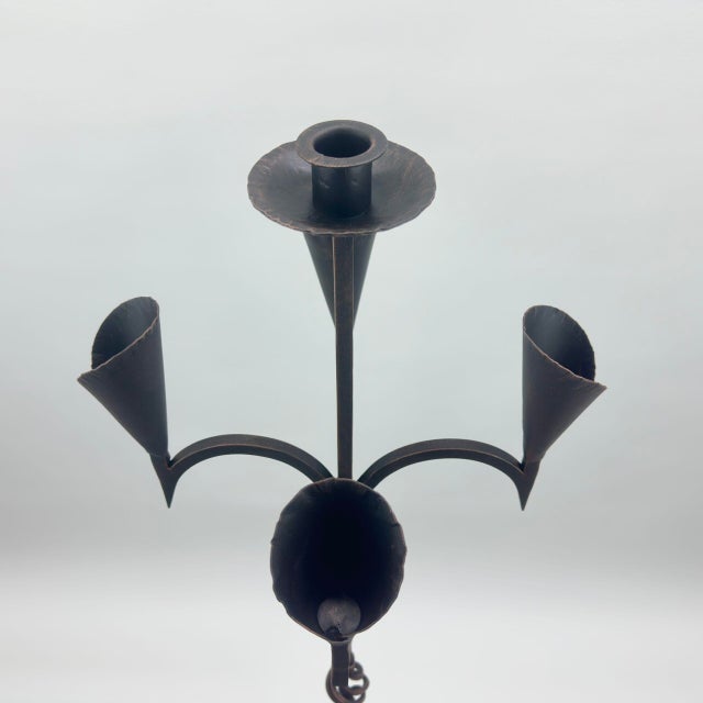 Hand Forged Wrought Iron Floor Candelabra 50″ (127cm) Antique Copper Patina 5-Arm Candle Holder Gothic Medieval Wedding Decor For Sale - Image 4 of 6