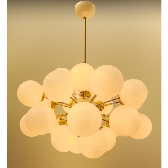 Italian 21st Century Ovale Natural Brass Glossy White Murano Sputnik Chandelier by Fabio LTD For Sale - Image 3 of 8