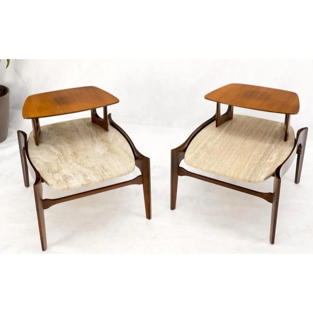 Pair Walnut Travertine Tops Step Side End Tables Bertha Schaefer Singer Sons For Sale - Image 11 of 13