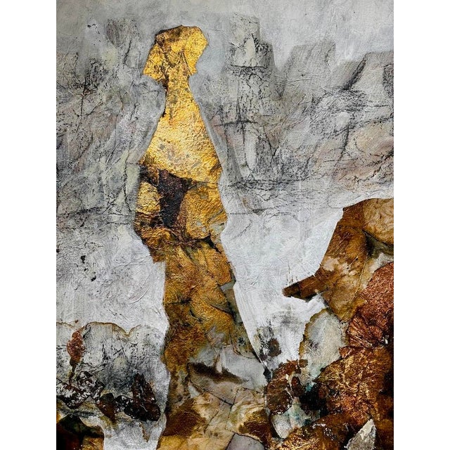 Contemporary Andrea Stella "A Sunday to Remember" Gold Leaf Oil Mixed Media Painting, Figurative, Italian Contemporary Art, 2010 For Sale - Image 3 of 8