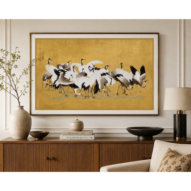 Paper Japanese Flock of Cranes by Ishida Yūtei, Vintage Art Print Reproduction, 30" X 20" For Sale - Image 7 of 9