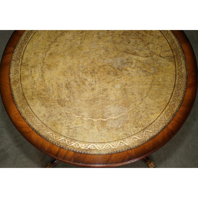 2000 - 2009 Flamed Hardwood Heritage Green Leather Top & Brass Lions Paw Castor Side Table For Sale - Image 5 of 11