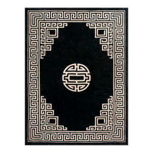 Glamorous Black Ground Color With White Color Greek Key Pattern Vintage Chinese Art Deco Rug