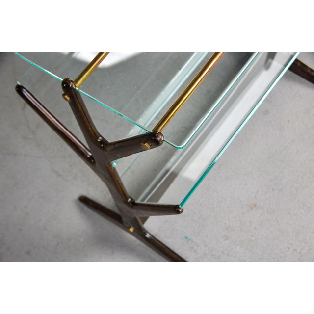 Wood Mid Century Mahogany Side Table With Magazine Rack and Brass Detail For Sale - Image 7 of 11