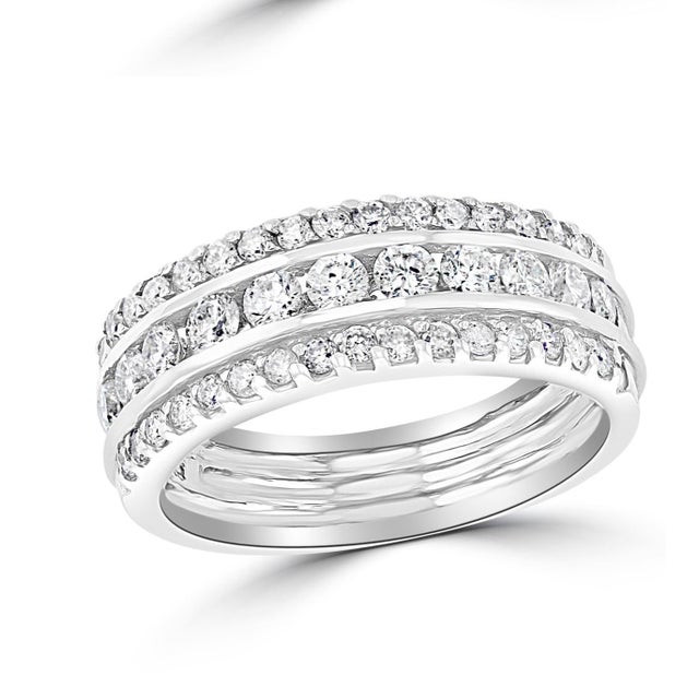 1.5 Carat Diamond Half Eternity Band 14 Karat White Gold 3-Row Band For Sale - Image 14 of 18