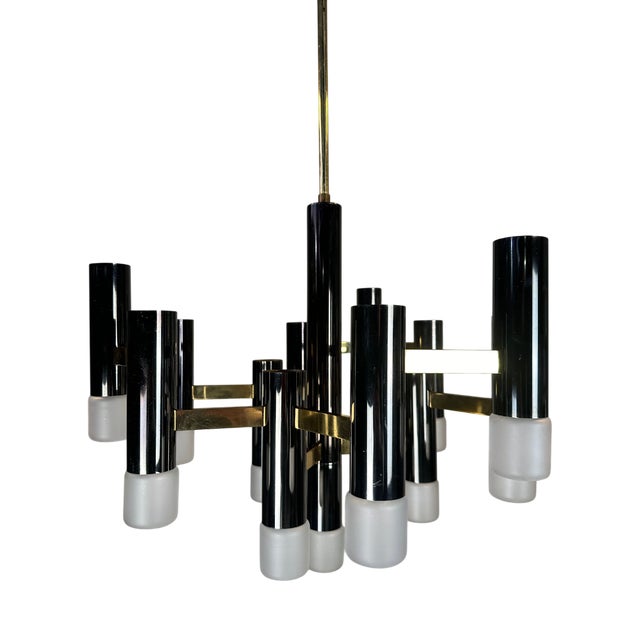 Vintage Black and Gilt Hexagon Chandelier from Boulanger, 1970s For Sale