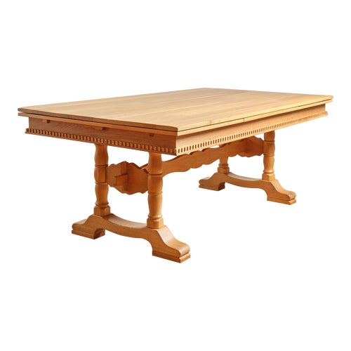 Scandinavian Modern Oak Large Trestle Dining Table