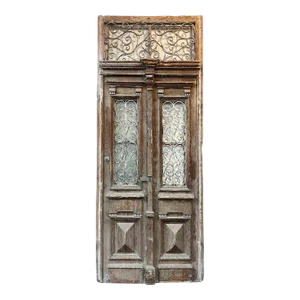 Antique Entry Doors With Wrought Iron Window Grilles - A Pair