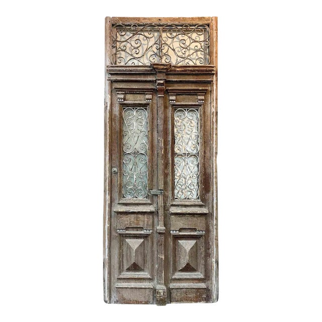 Entry Doors With Wrought Iron Window Grilles - A Pair For Sale