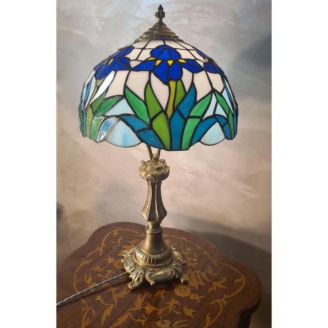 Antique Bronze Floor Lamp with Iris Glass and Lead Lampshade, 19th Century For Sale - Image 16 of 16