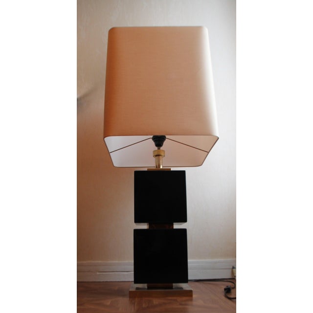 Large Black Gold table Lamp 1970s Black accent lamp Black table lamp Hollywood Regency Black desk lamp Laquered burl wood,...