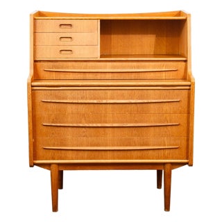 Mid Century Danish Modern Secretary Desk Oak Leaf Bureau Denmark Drawers Vanity For Sale