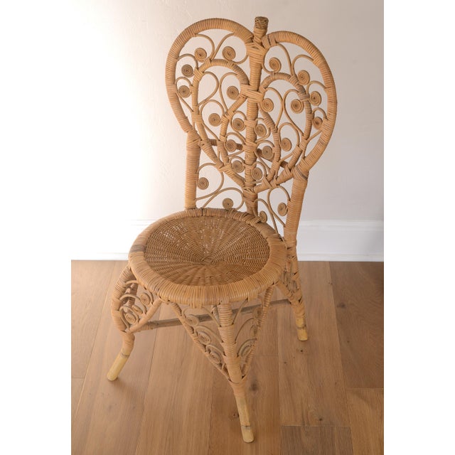 1970s Vintage 1970s Boho Bamboo & Rattan Heart Back Chair For Sale - Image 5 of 17