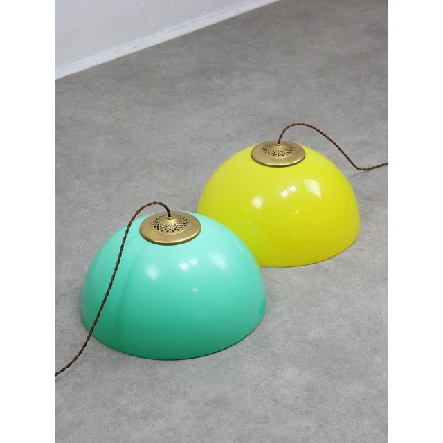 Vintage Italian Brass and Yellow Acrylic Glass Pendant Lamp For Sale - Image 10 of 14