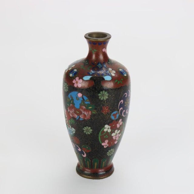 Early 20th Century Antique Cloisonne Enameled Cabinet Vase With Garden Flowers Early 20thC For Sale - Image 5 of 5