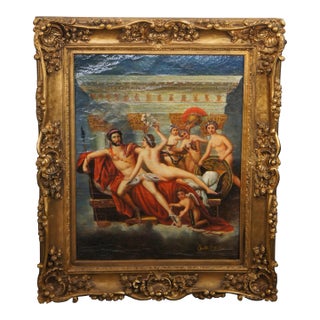 Late 20th Century Mars Being Disarmed by Venus After Jacques-Louis David Classical Painting 40", Framed For Sale