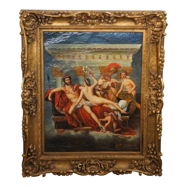 Late 20th Century Mars Being Disarmed by Venus After Jacques-Louis David Classical Painting 40", Framed For Sale