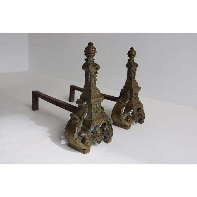 French Baroque Style Brass Andirons, 1890s, Set of 2 For Sale - Image 6 of 11