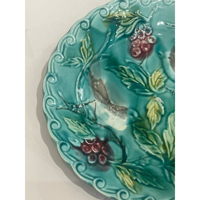 French Antique Majolica Art Nouveau Bird Plate by Onnaing c.1890 For Sale - Image 4 of 8
