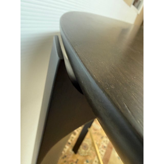 Walnut Wood + Brass Side Table, 30 Inch Round For Sale - Image 9 of 12