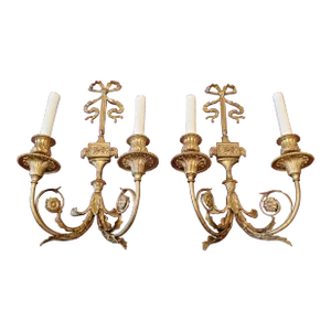 Antique Bronze E F Caldwell Style Ram's Head Sconces - a Pair