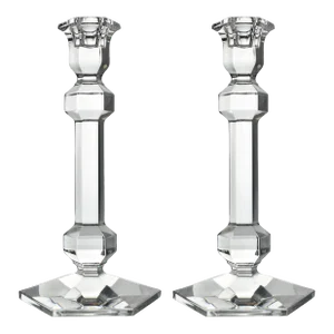 Late 20th Century Val St Lambert Single Light Candlestick Gardenia Candle Holder Belgium - a Pair