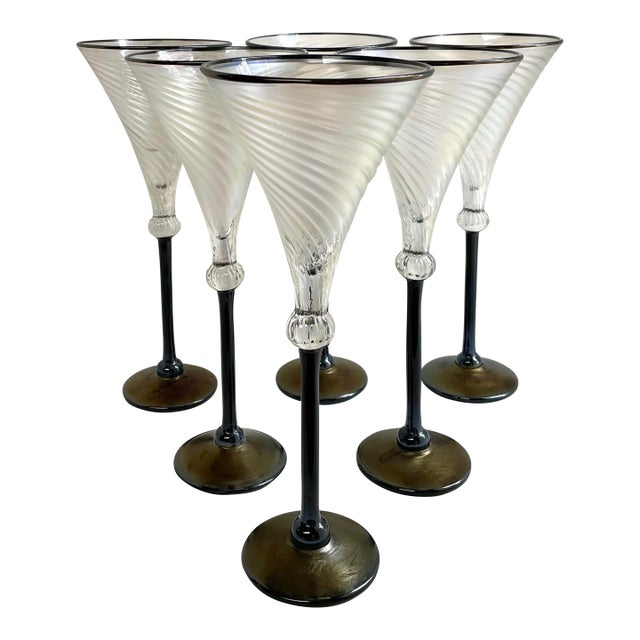 Vintage Art Glass Martini Glasses by Rick Strini - Set of 6 For Sale