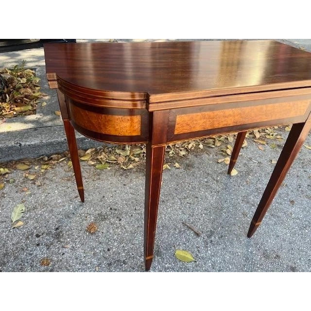 1900 - 1909 Antique Federal Style Mahogany Game Table Satinwood Inlay For Sale - Image 5 of 6