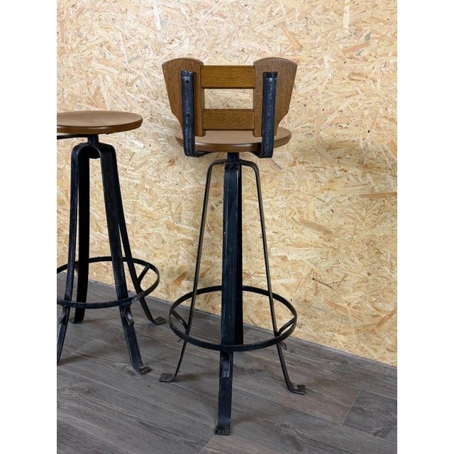 Vintage Brutalist Bar Stools in Iron and Wood, 1960s, Set of 2 For Sale - Image 15 of 18