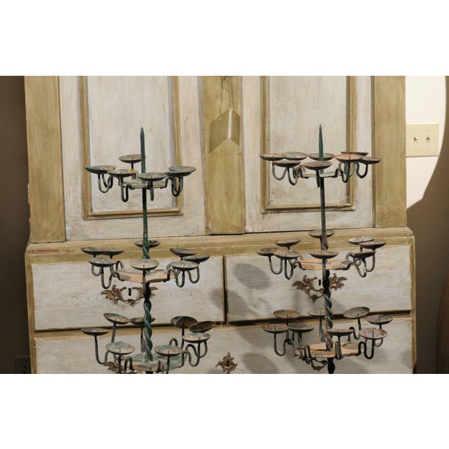 19th Century Spanish Iron Candle Trees With Green Color a Pair Chairish