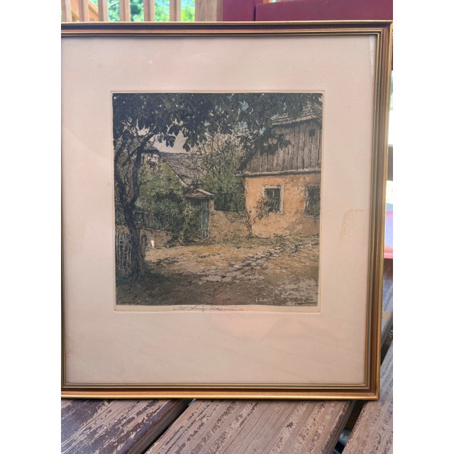 Luigi Kasimir Signed Hand-Colored Etching of Austrian Village Street, Framed, Circa 1930s For Sale In Providence - Image 6 of 11