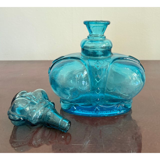 Vintage Blue Crown Glass Bottle For Sale - Image 4 of 8