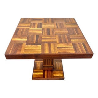 Mid-Century Modern Butcher Block Parquet Side Table For Sale