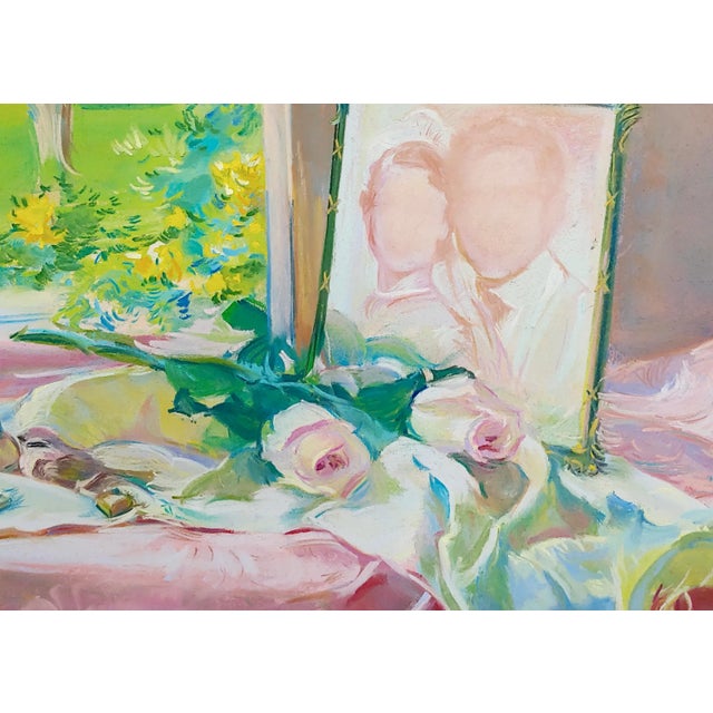 Gerald David Rahm -Still Life of Pink Roses & Photo by the Window - Painting For Sale - Image 4 of 9