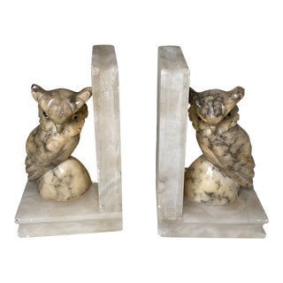1960s Hand Carved Marble Owl Bookends - a Pair For Sale