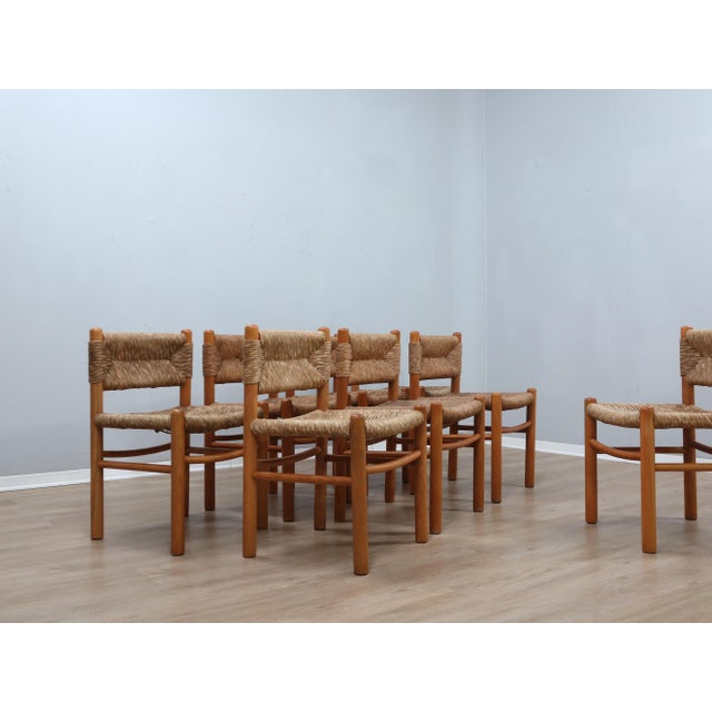 1960s Vintage Chairs in Woven Straw and Wood by Charlotte Perriand, 1960s, Set of 8 For Sale - Image 5 of 17