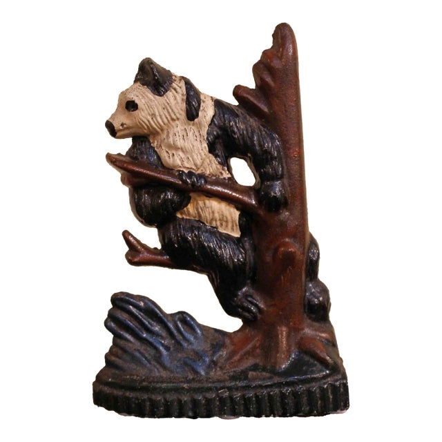 Early-Mid 20th Century English Cast Iron Panda Doorstop For Sale