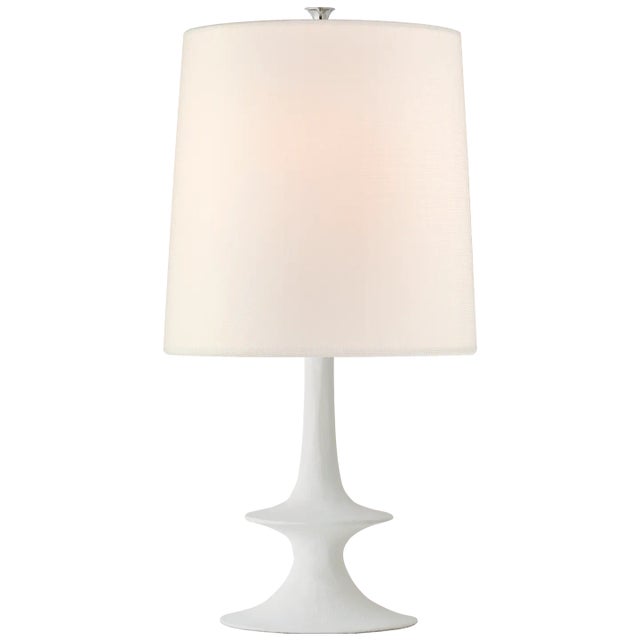 AERIN for Visual Comfort Signature Lakmos Medium Table Lamp in Plaster White with Linen Shade For Sale