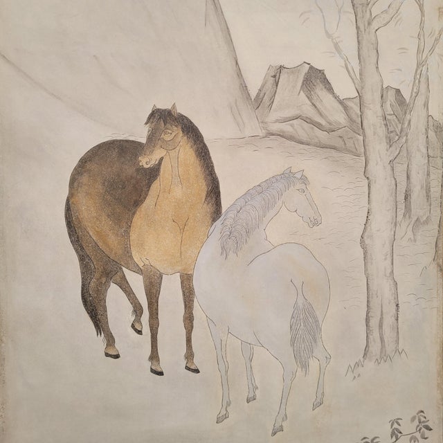 Textile Edo Period Kano School Byôbu Screen with Wild Horses, Japan, 19th Century For Sale - Image 7 of 18