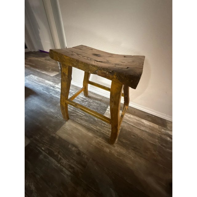 19th Century Antique Chinese Elm Stool/ Primitive Farmhouse Stool For Sale - Image 5 of 9