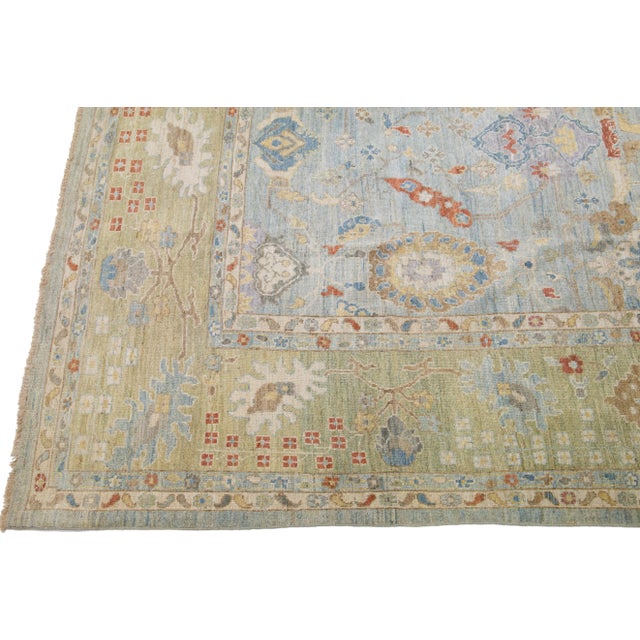 Mid 20th Century Modern Persian Sultanabad Blue Handmade Floral Wool Rug For Sale - Image 4 of 11